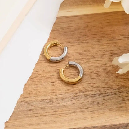 Two Tone Waterproof Huggie Hoops