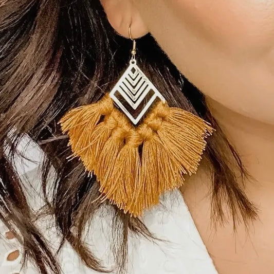 Toffee Boho Fringe Tassel Earrings