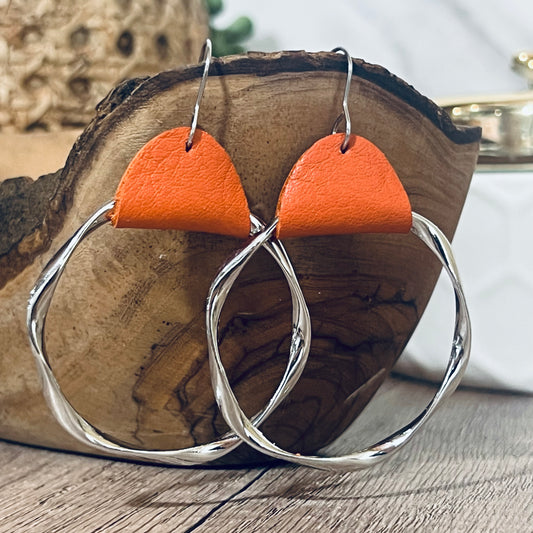 Silver Spiced Orange Twisted Hoops