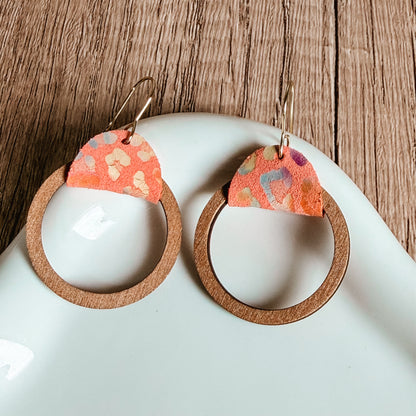 Peach Animal Print Wood Hoops