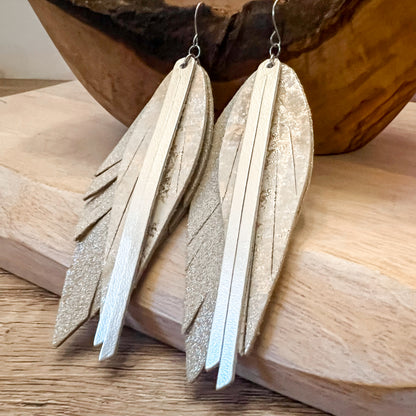 Gina Champaign Feather Handmade Leather Earrings