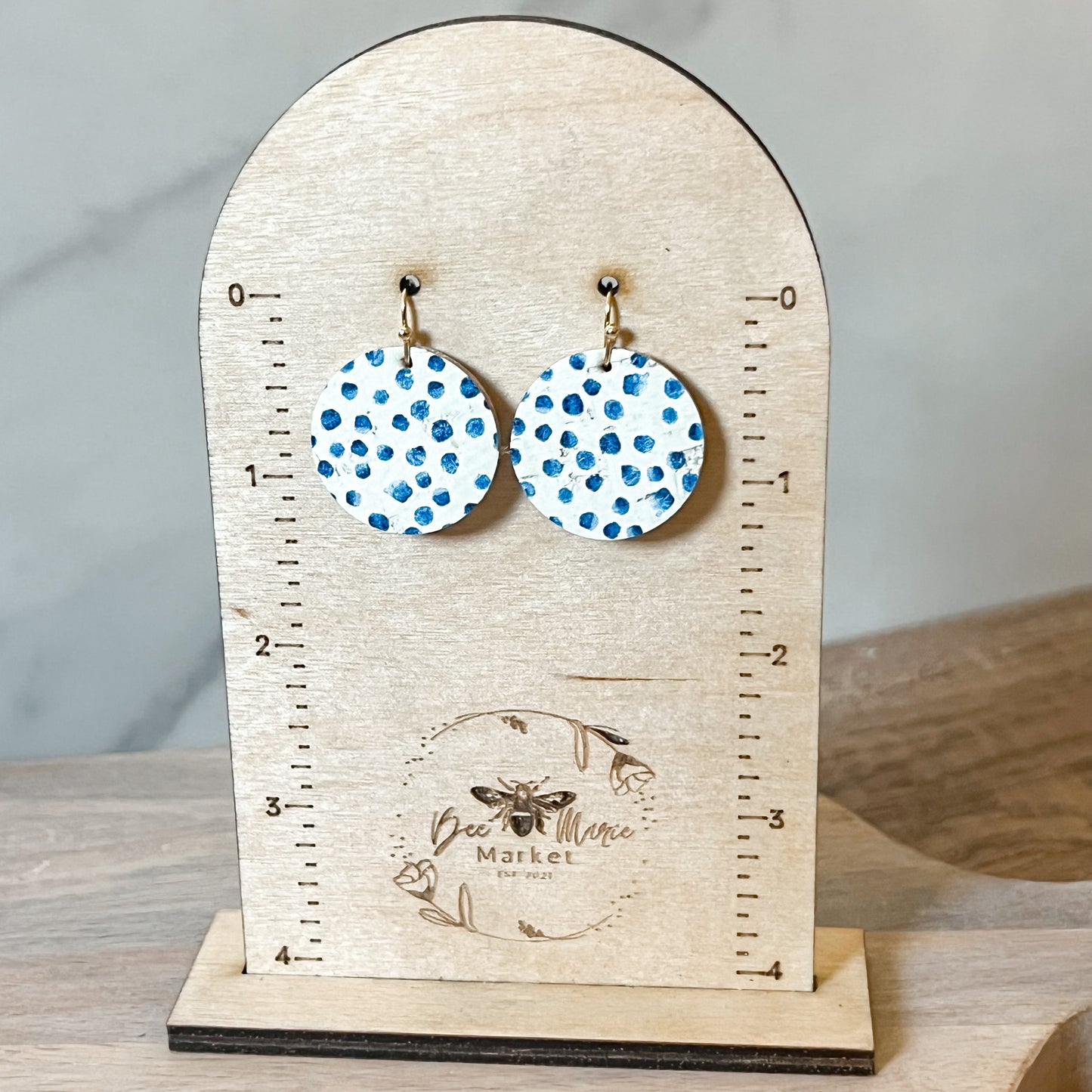 Brittney Blue Polka Dot Round Earrings