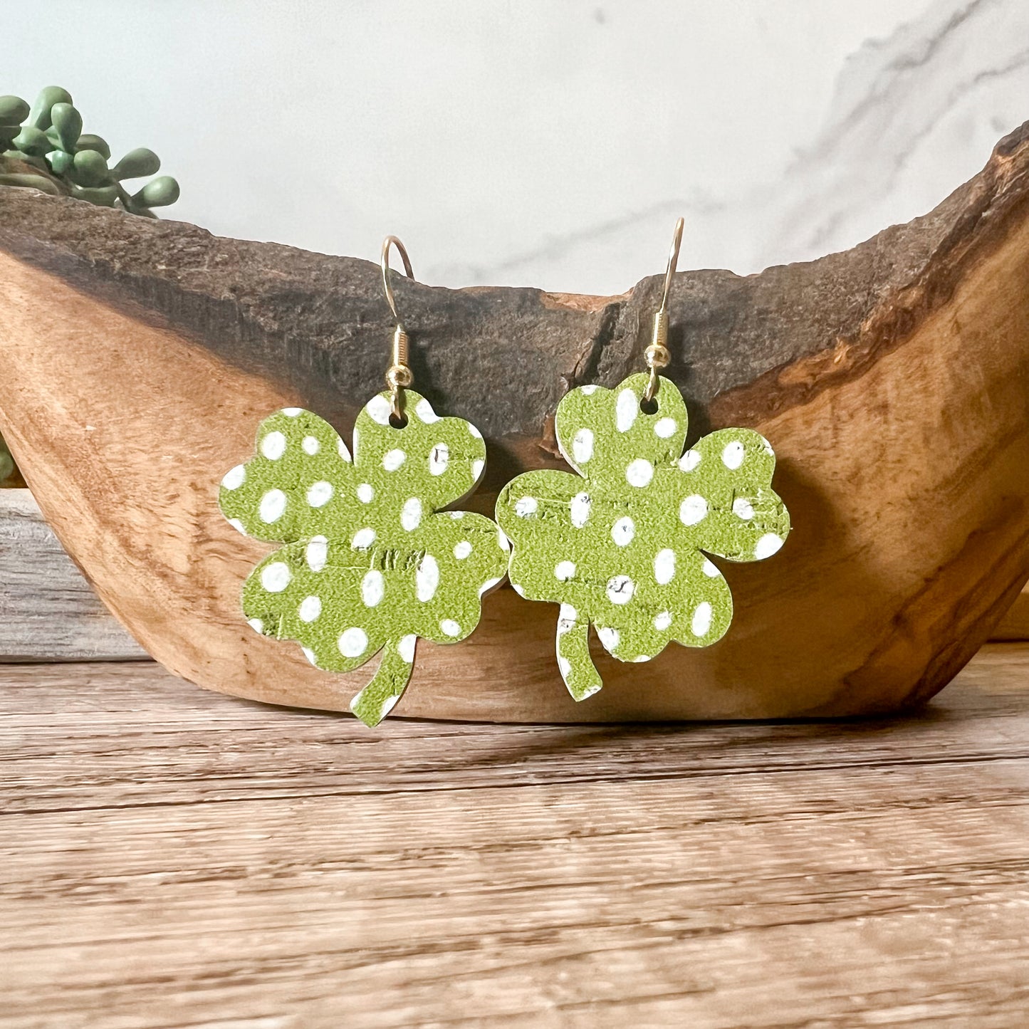 Olive Green Doodle Dot Shamrock Earrings