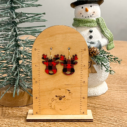 Buffalo Plaid Reindeer Earrings