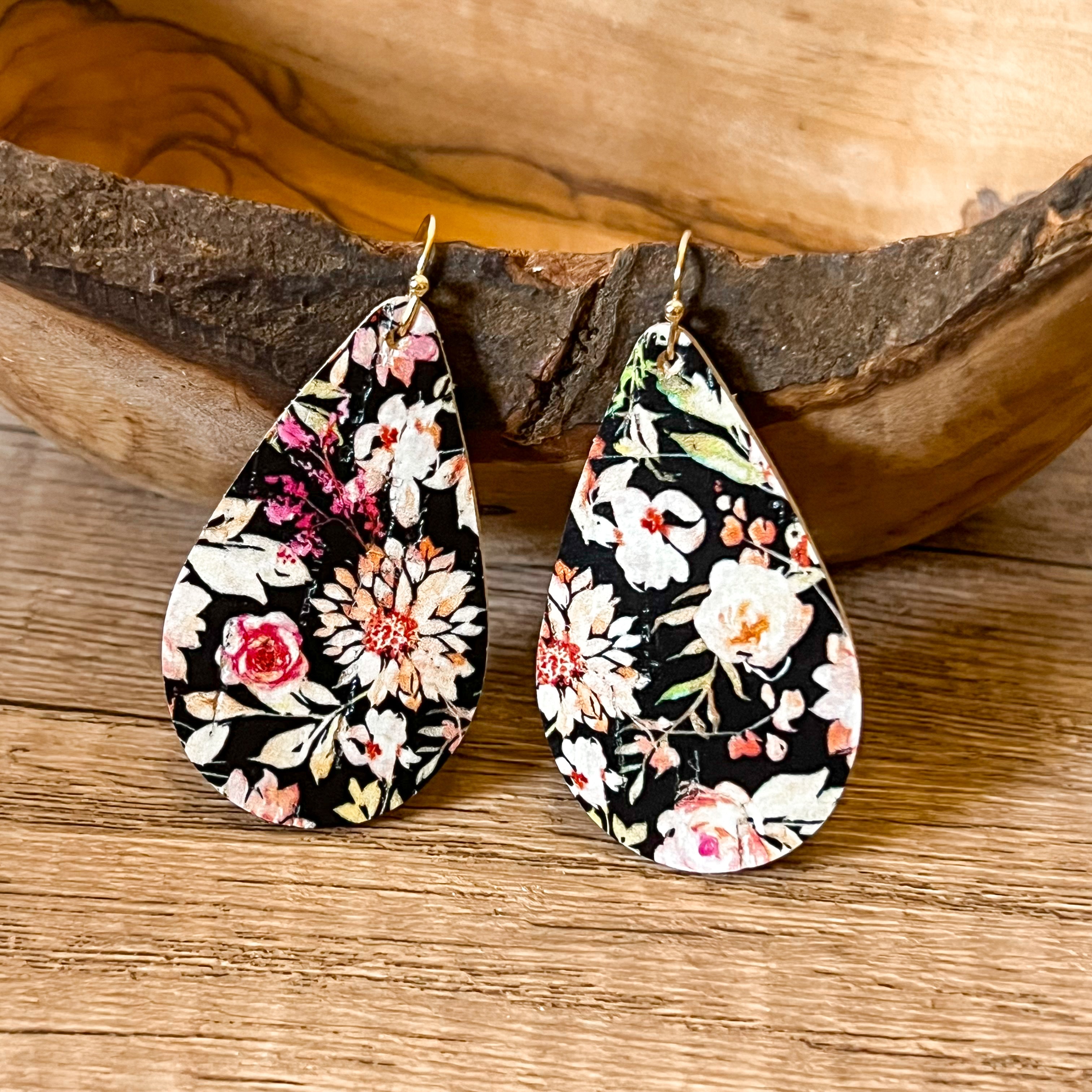 Black Floral Teardrop Earrings