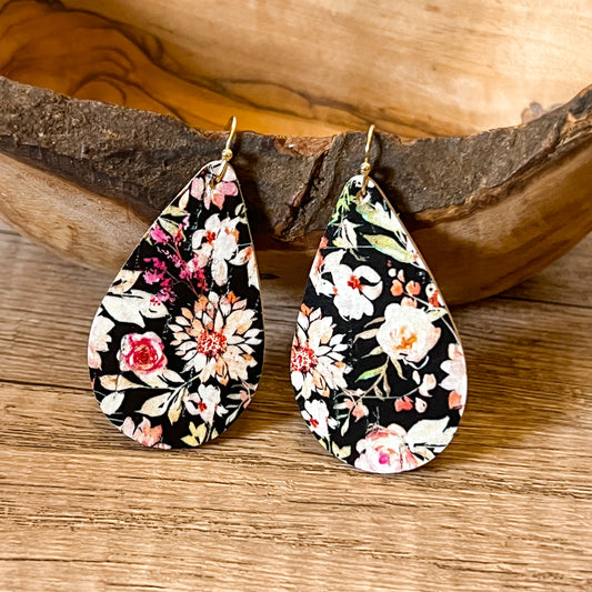 Black Floral Teardrop Earrings