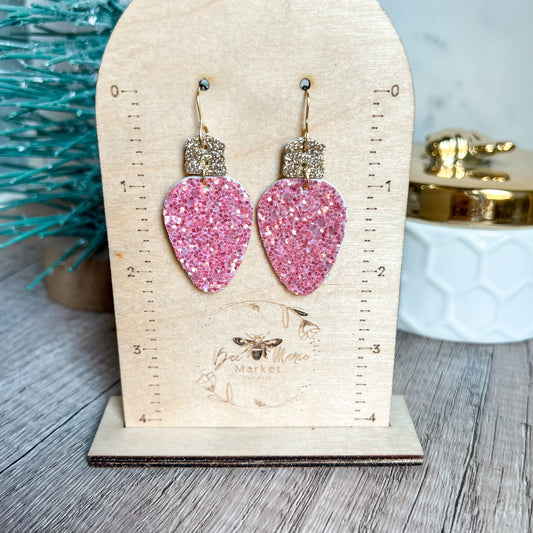 Pink Glitter Genuine Christmas Ornament Earrings