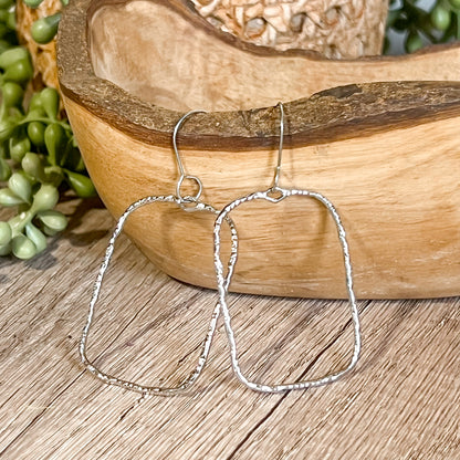 Silver Hammered Rectangle Hoops