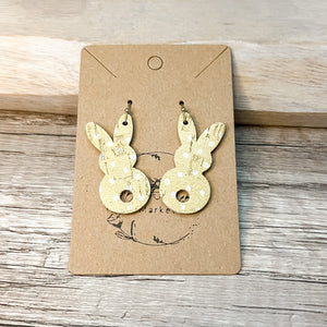 Yellow Doodle Dot Bunny Leather Earrings