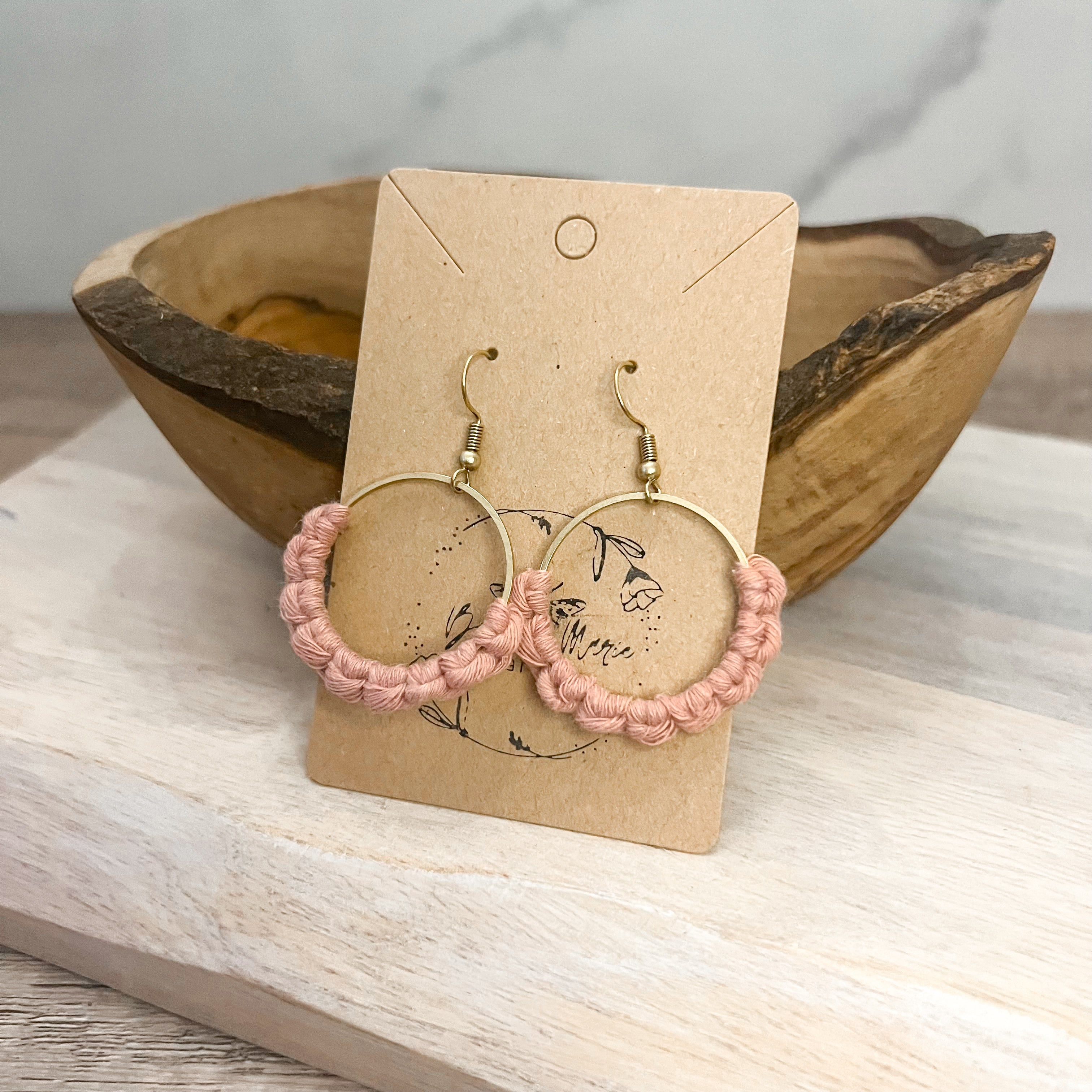 Macrame Hoop Earrings - Mauve