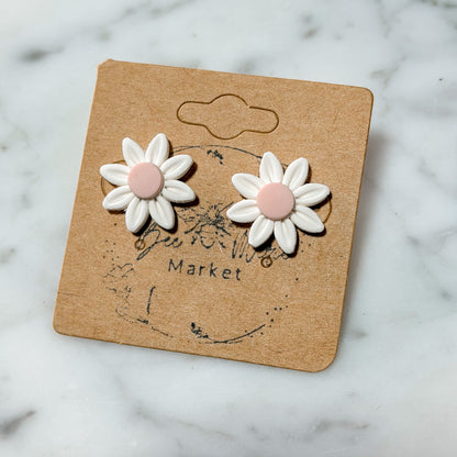 White & Pink Clay Daisy Studs