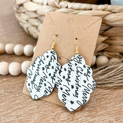 Merry Christmas Script Ruffle Earrings