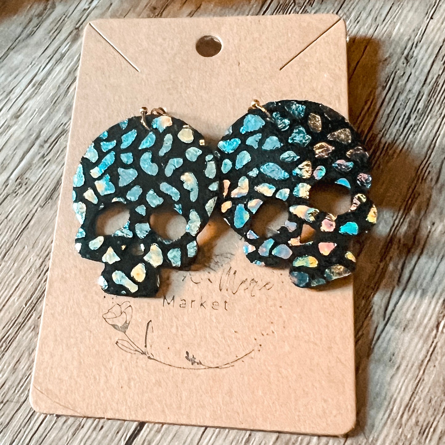 Black Metallic Prism Skull Earrings
