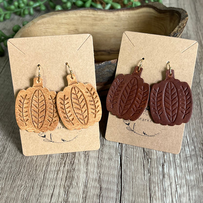 Harvest Leaf Embossed Pumpkin Earring