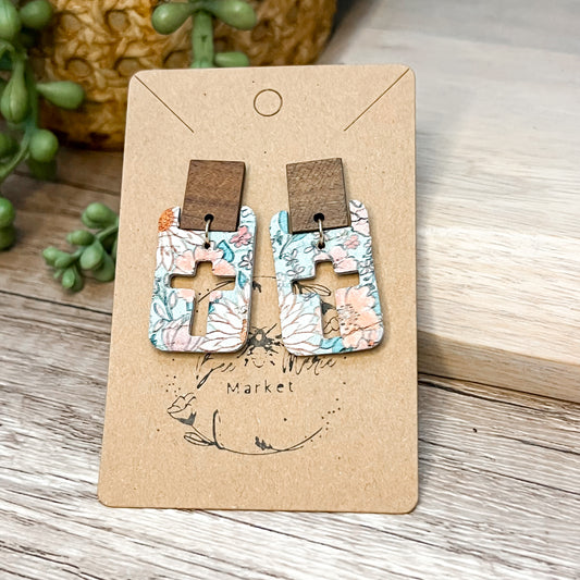 Floral & Wood Cutout Cross Earrings