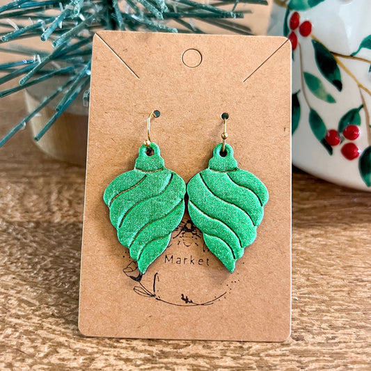 Green Swirl Embossed Ornament Earrings