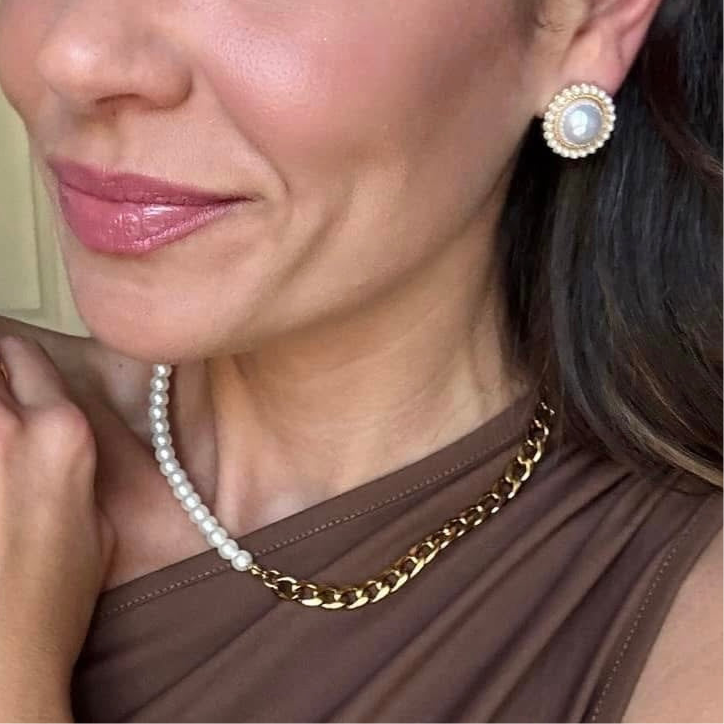 Gold Pearl Chainlink Necklace