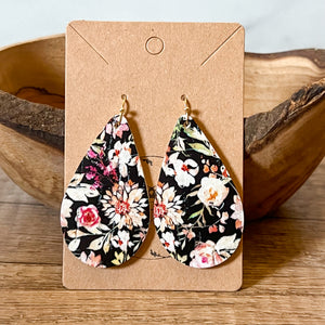 Black Floral Teardrop Earrings