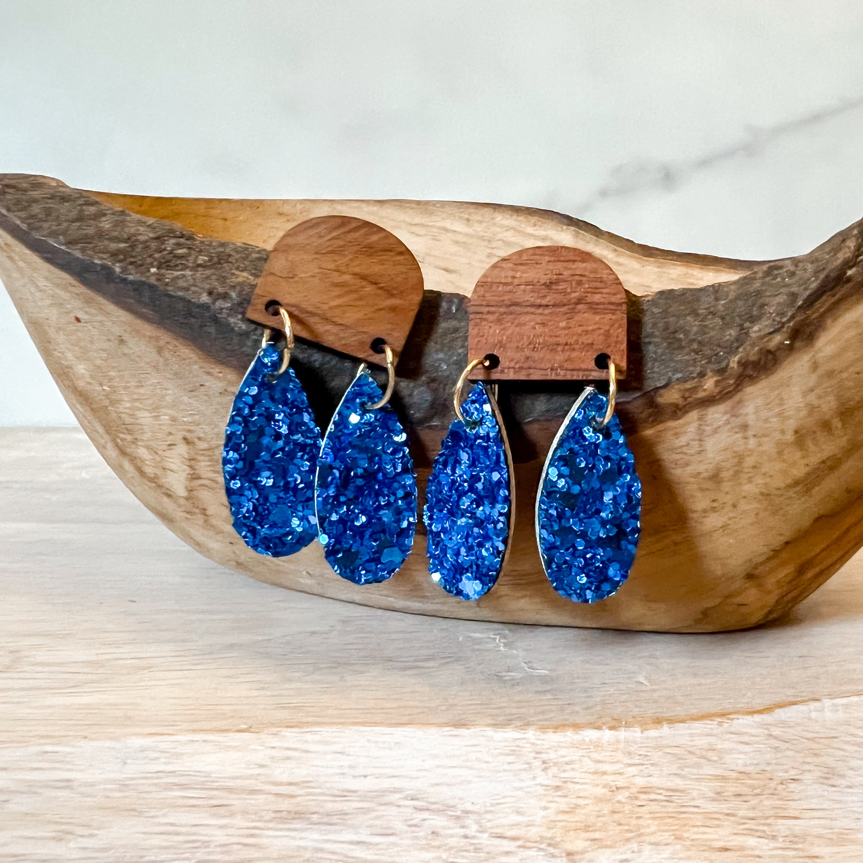 Blue Glitter Double TinyTeardrop Earrings