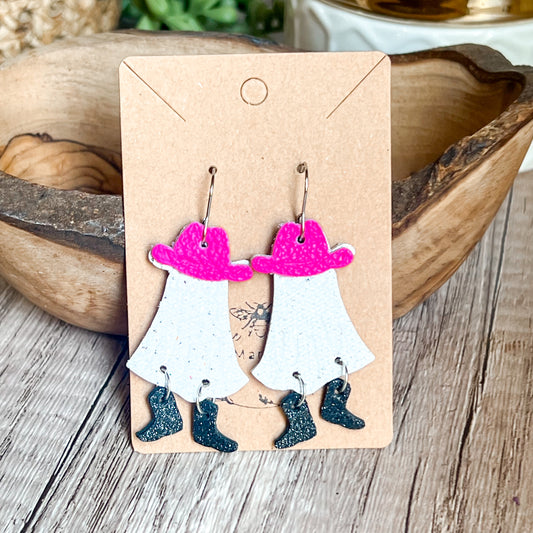 Glitter Cowgirl Ghost Earrings