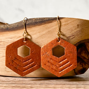 Pearlized Rust Hexy Dangle Embossed Earrings