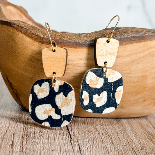 Black Animal Print Keystone Earrings