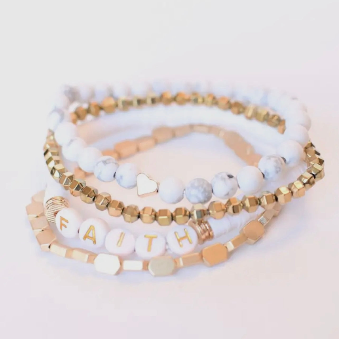 White Faith Stacked Bracelet Set