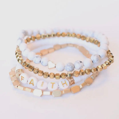 White Faith Stacked Bracelet Set