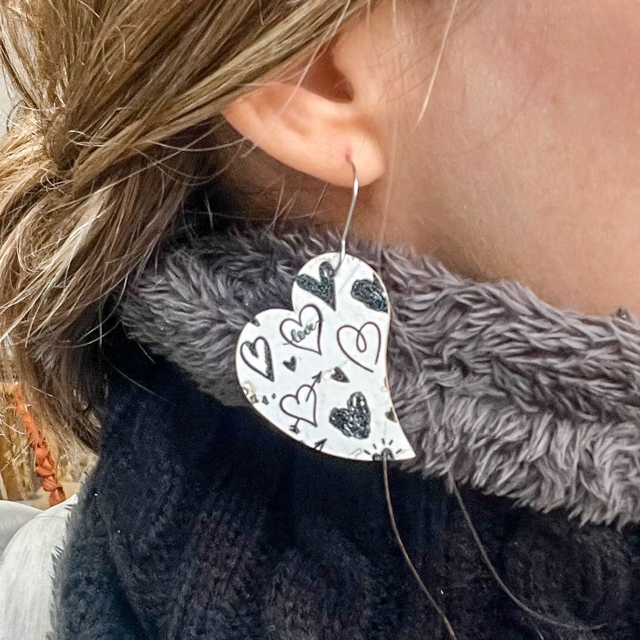 Doodle Slanted Heart Earrings