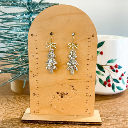 Gold Glitter Skinny Christmas Tree Earrings