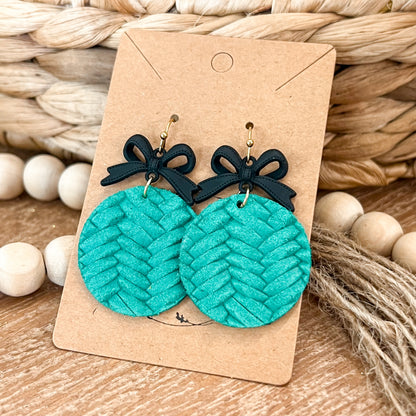 Winter Green & Black Bow Woven Earrings