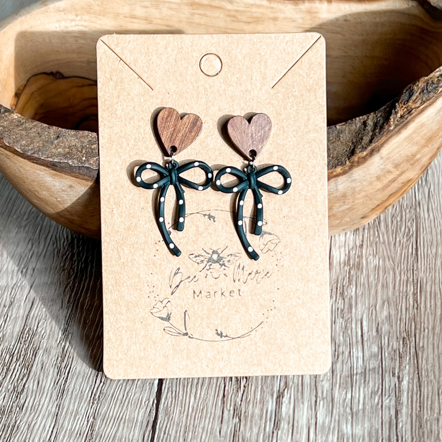 Darla Black & White Polka Dot Heart Earrings