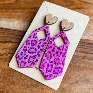 Johanna Pink Shimmer Leopard Heart Fringe Earrings