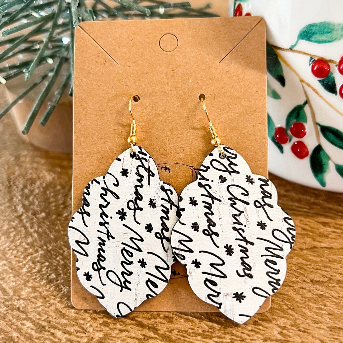 Merry Christmas Script Ruffle Earrings