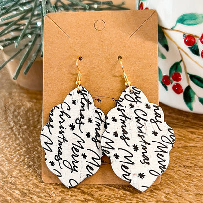 Merry Christmas Script Ruffle Earrings