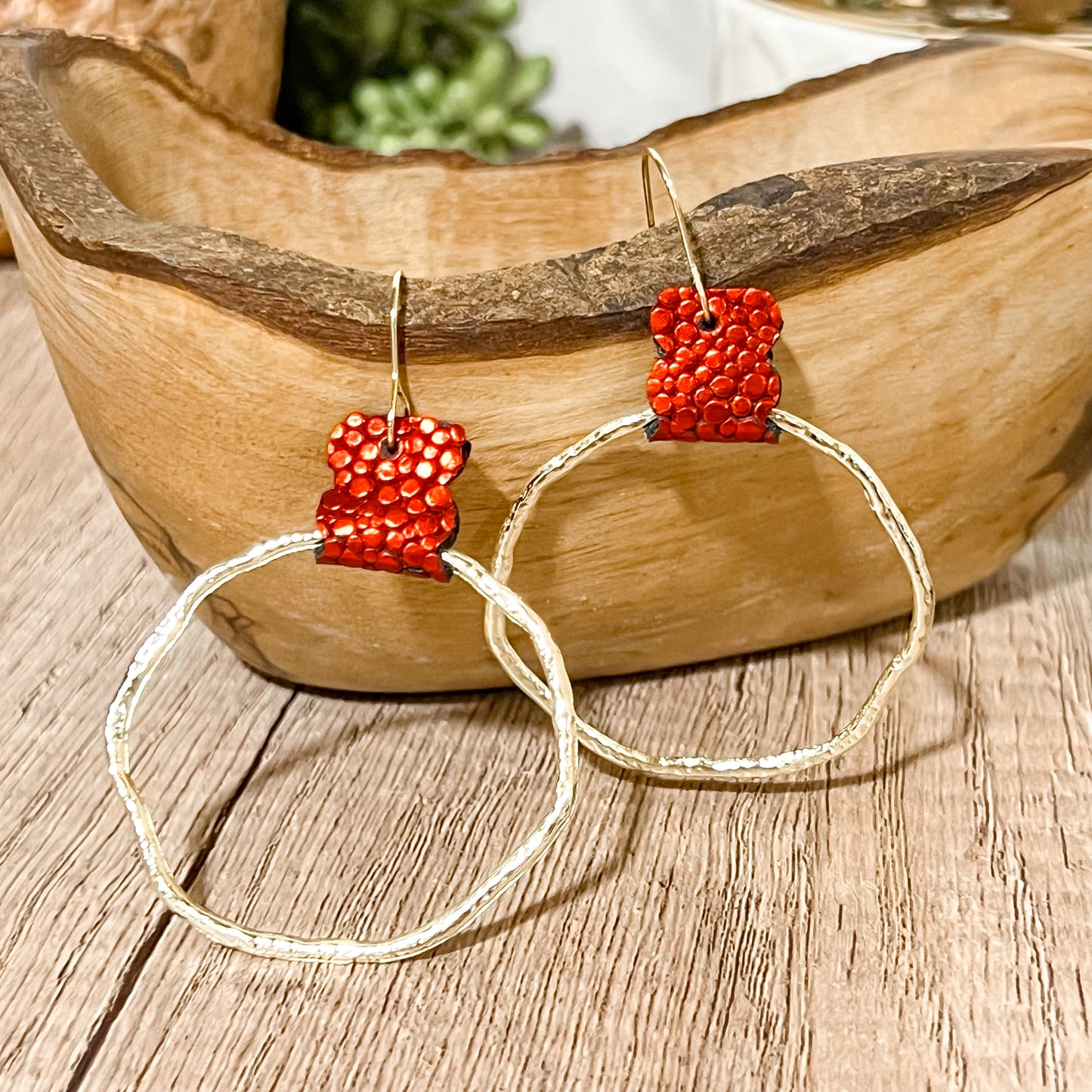 Red Pebble Hoop Earrings