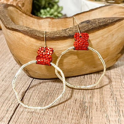 Red Pebble Hoop Earrings