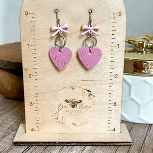 Cara Bubble Gum Pink Heart & Bow Earrings