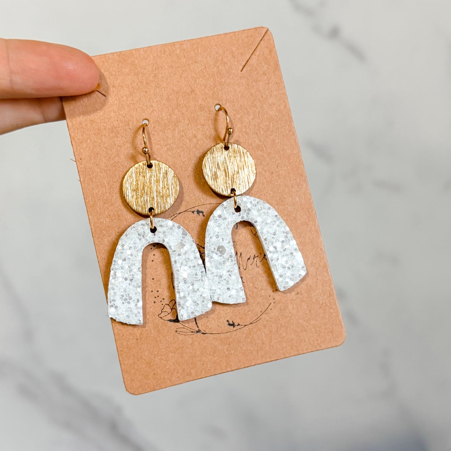 White Glitter Arch Earrings