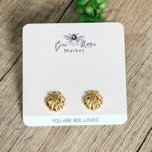 Sparkling Seashell Waterproof Stud Earrings