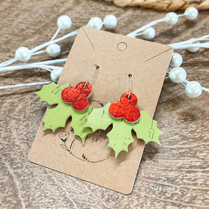 Lime Holly Jolly Leather Earrings