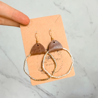 Bourbon Brown Hammered Gold Statement Hoops
