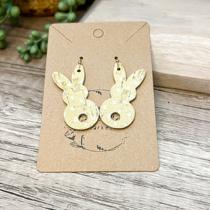 Yellow Doodle Dot Bunny Leather Earrings