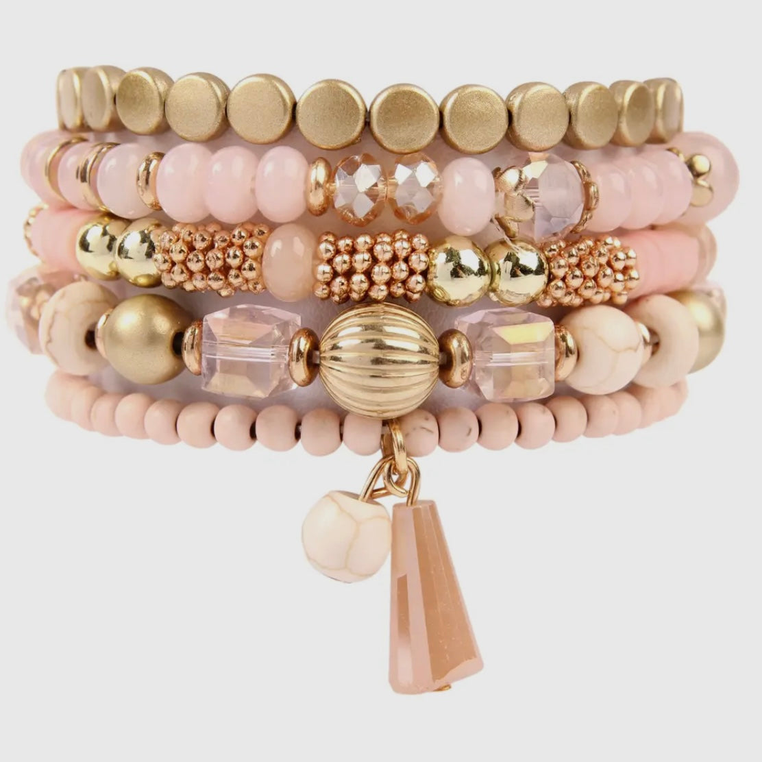 Light Pink Stacked Beaded Bracelet Set