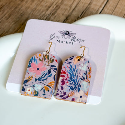 Meadow Mist Floral Arch Leather Earrings