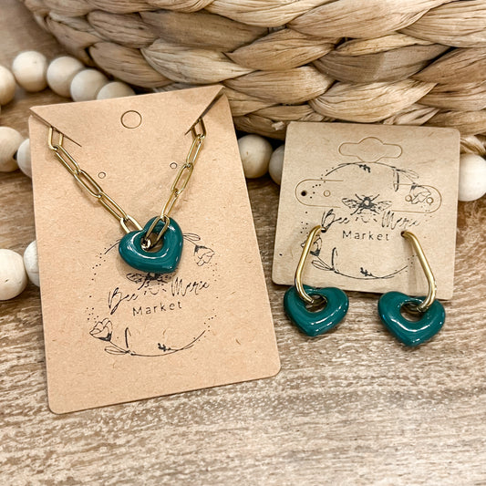 Deep Green Sweetheart Charm Paperclip Necklace