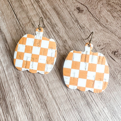 Orange Checkered Pumpkin Earrings