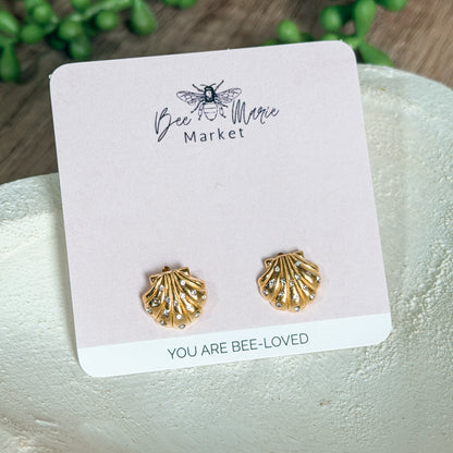 Sparkling Seashell Waterproof Stud Earrings