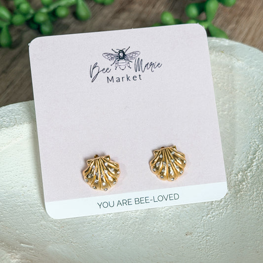 Sparkling Seashell Waterproof Stud Earrings