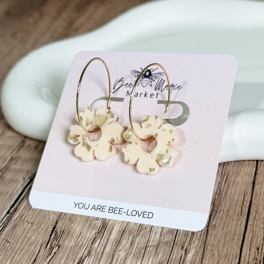 Golden Cream Daisy Hoop Earrings
